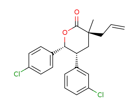 Molecular Structure of 1352076-45-9 ((3S,5R,6R)-3-allyl-5-(3-chlorophenyl)-6-(4-chlorophenyl)-3-methyltetrahydro-2H-pyran-2-one)