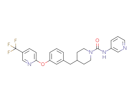 Molecular Structure of 1196109-52-0 (N-3-Pyridinyl-4-[[3-[[5-(trifluoromethyl)-2-pyridinyl]oxy]phenyl]methyl]-1-piperidinecarboxamide)
