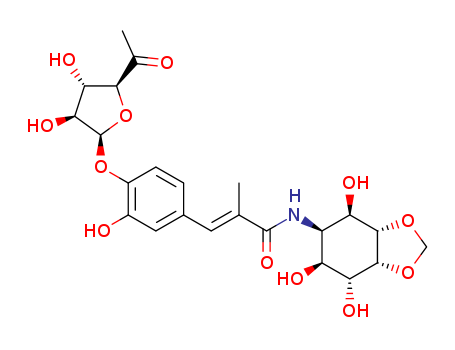 D-neo-Inositol,5-deoxy-5-[[(2E)-3-[4-[(6-deoxy-b-D-arabino-hexofuranos-5-ulos-1-yl)oxy]-3-hydroxyphenyl]-2-methyl-1-oxo-2-propen-1-yl]amino]-1,2-O-methylene-