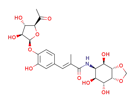 D-neo-Inositol, 5-deoxy-5-((3-(4-((6-deoxy-alpha-L-xylo-hexofuranos-5-ulos-1-yl)oxy)-3-hydroxyphenyl)-2-methyl-1-oxo-2-propenyl)amino)-1,2-O-methylene-, (E)-