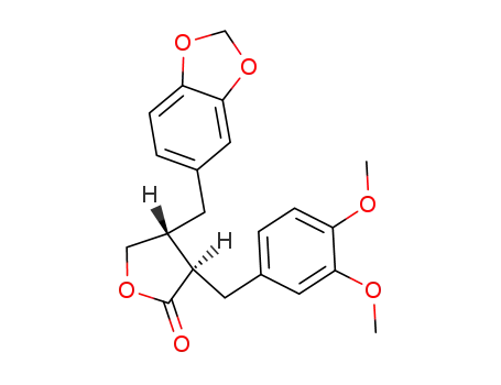 Molecular Structure of 40456-51-7 (2(3H)-Furanone, 4-(1,3-benzodioxol-5-ylmethyl)-3-((3,4-dimethoxyphenyl )methyl)dihydro-, (3R-trans)-)