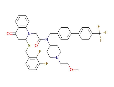 Molecular Structure of 412950-08-4 (2-[[(2,3-Difluorophenyl)methyl]thio]-N-[1-(2-methoxyethyl)-4-piperidinyl]-4-oxo-N-[[4'-(trifluoromethyl)[1,1'-biphenyl]-4-yl]methyl]-1(4H)-quinolineacetamide)