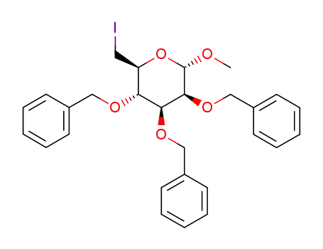Molecular Structure of 291753-79-2 (methyl 2,3,4-tri-O-benzyl-6-deoxy-6-iodo-α-D-manno-pyranoside)