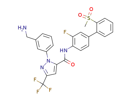 Molecular Structure of 209957-47-1 (1H-Pyrazole-5-carboxamide, 1-[3-(aminomethyl)phenyl]-N-[3-fluoro-2'-(methylsulfonyl)[1,1'-biphenyl]-4-yl]-3-(trifluoromethyl)-)