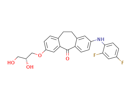 Skepinone-L;5H-Dibenzo[a,d]cyclohepten-5-one,2-[(2,4-difluorophenyl)amino]-7-[(2R)-2,3-dihydroxypropoxy]-10,11-dihydro-