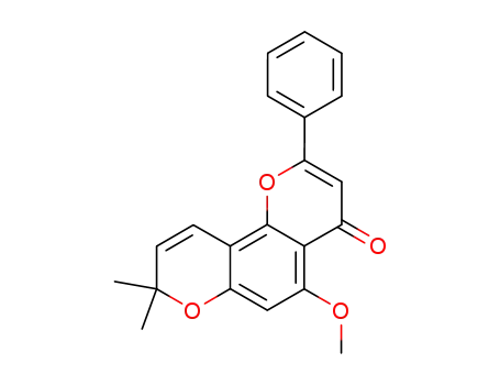 Molecular Structure of 64125-33-3 (5-Methoxy-2-phenyl-8,8-dimethyl-4H,8H-benzo[1,2-b:3,4-b']dipyran-4-one)