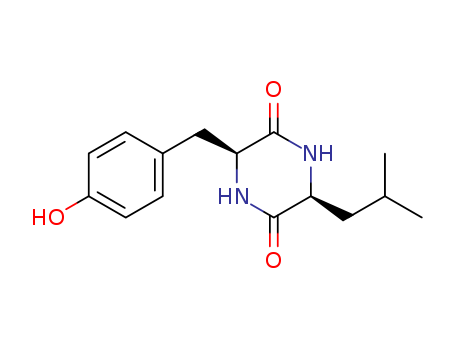 Molecular Structure of 15266-87-2 (2,5-Piperazinedione, 3-[(4-hydroxyphenyl)methyl]-6-(2-methylpropyl)-,
(3S,6S)-)