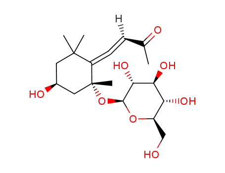 Molecular Structure of 120330-44-1 (3-Buten-2-one,4-[(2R,4S)-2-(b-D-glucopyranosyloxy)-4-hydroxy-2,6,6-trimethylcyclohexylidene]-,(3R)-)