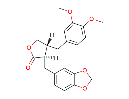 Molecular Structure of 58311-20-9 ((3R,4R)-3-[(1,3-Benzodioxole-5-yl)methyl]-4-(3,4-dimethoxybenzyl)-4,5-dihydrofuran-2(3H)-one)