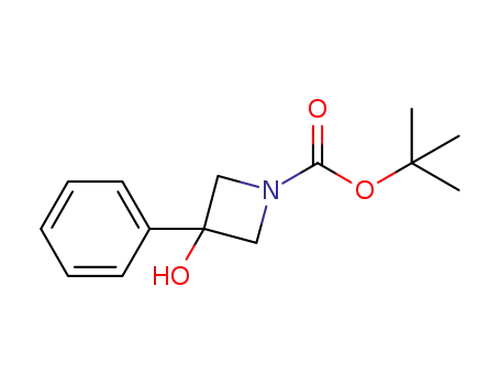 Molecular Structure of 398489-25-3 (3-HYDROXY-3-PHENYLAZETIDINE-1-CARBOXYLIC ACID TERT-BUTYL ESTER)
