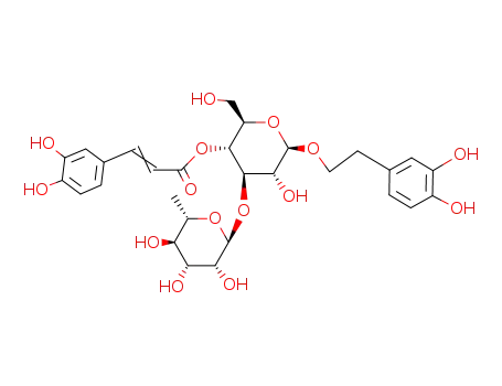 Molecular Structure of 166019-50-7 (β-(3',4'-dihydroxyphenyl)ethyl-O-α-L-rhamnopyranosyl(1→3)-β-D-(4-O-caffeoyl)glucopyranoside)