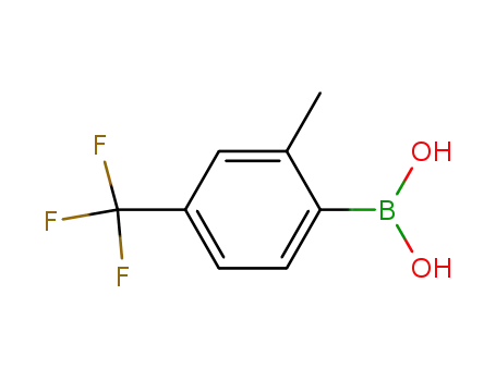 Molecular Structure of 957034-45-6 (2-Methyl-4-(trifluoromethyl)phenylboronic acid)