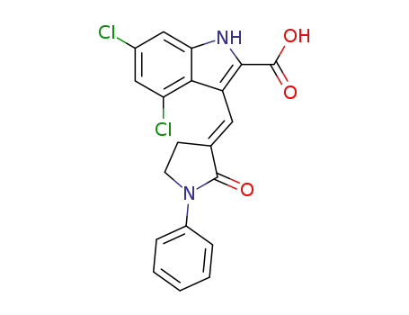 Molecular Structure of 166974-22-7 (5-(E)-4,6-Dichloro-3-(2-oxo-1-phenylpyrrolidin-3-ylidenemethyl)-1H-indole-2-carboxylic acid sodium salt)