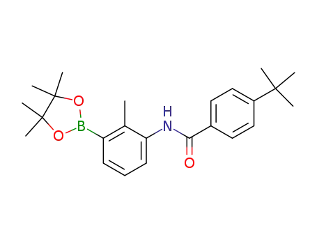 Molecular Structure of 910235-65-3 (N-[2-Methyl-3-(4,4,5,5-tetraMethyl[1,3,2]dioxaborolan-2-yl)phenyl]-4-(tert-butyl)benzaMide)