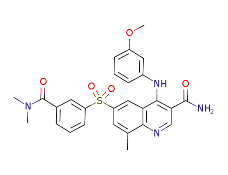 Molecular Structure of 801312-28-7 (6-[[3-[(Dimethylamino)carbonyl]phenyl]sulfonyl]-4-[(3-methoxyphenyl)amino]-8-methyl-3-quinolinecarboxamide)