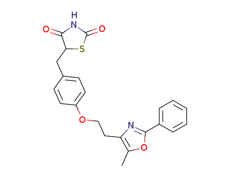Molecular Structure of 103787-97-9 (2,4-Thiazolidinedione,
5-[[4-[2-(5-methyl-2-phenyl-4-oxazolyl)ethoxy]phenyl]methyl]-)