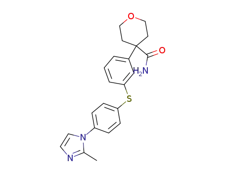 Molecular Structure of 179420-17-8 (2H-Pyran-4-carboxamide,
tetrahydro-4-[3-[[4-(2-methyl-1H-imidazol-1-yl)phenyl]thio]phenyl]-)