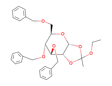 Molecular Structure of 53270-12-5 (1,2-O-(1-ethoxyethylene) 3,4,6-tri-O-benzyl-1-thio-α-D-glucopyranose)