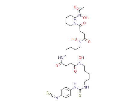 Molecular Structure of 1222468-90-7 (N-[5-({3-[5-(acetyl-hydroxy-amino)-pentylcarbamoyl]-propionyl}-hydroxy-amino)-pentyl]-N'-hydroxy-N'-{5-[3-(4-isothiocyanato-phenyl)-thioureido]-pentyl}-succinamide)