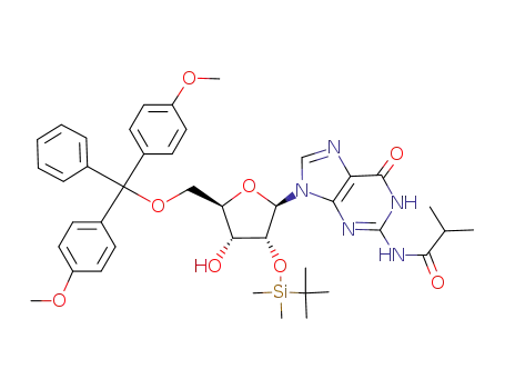 Molecular Structure of 81279-39-2 (N2-Isobutyryl-2''-O-(tert-butyldimethylsilyl)-5''-O-(4,4''-dimethoxytrityl)-gu)