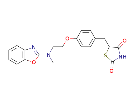 Molecular Structure of 122320-46-1 (2,4-Thiazolidinedione,
5-[[4-[2-(2-benzoxazolylmethylamino)ethoxy]phenyl]methyl]-)