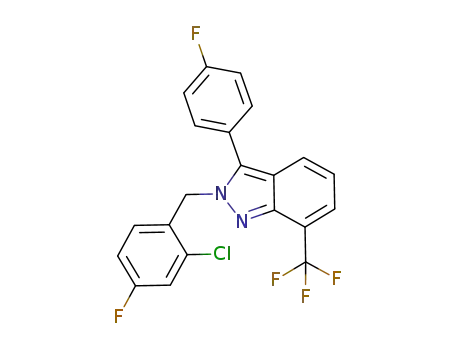 Molecular Structure of 875787-07-8 (2H-Indazole, 2-[(2-chloro-4-fluorophenyl)methyl]-3-(4-fluorophenyl)-7-(trifluoromethyl)-)