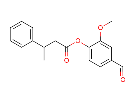 Molecular Structure of 885671-26-1 (Benzenepropanoic acid, b-methyl-, 4-formyl-2-methoxyphenyl ester)