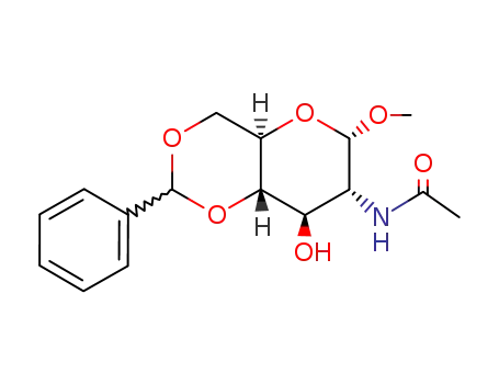 Molecular Structure of 6619-04-1 (α-D-Glucopyranoside, Methyl 2-(acetylaMino)-2-deoxy-4,6-O-(phenylMethylene)-)