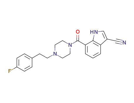 Molecular Structure of 443144-26-1 (7-({4-[2-(4-fluorophenyl)ethyl]piperazin-1-yl}carbonyl)-1H-indole-3-carbonitrile)