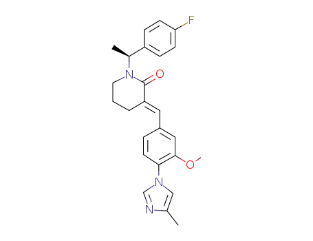 Molecular Structure of 870843-42-8 ((E)-1-[(1S)-1-(4-Fluorophenyl)ethyl]-3-[3-methoxy-4-(4-methyl-1H-imidazol-1-yl)benzylidene]piperidin-2-one)