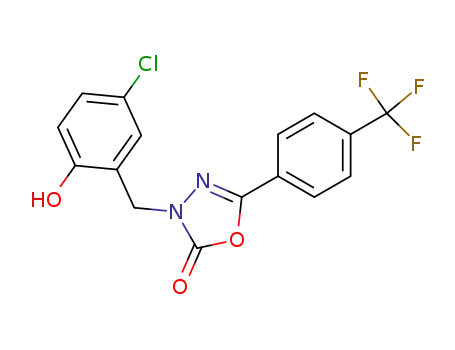 Molecular Structure of 202821-81-6 (3-[(5-CHLORO-2-HYDROXYPHENYL)METHYL]-5-[4-(TRIFLUOROMETHYL)PHENYL]-1,3,4-OXADIAZOL-2(3H)-ONE)