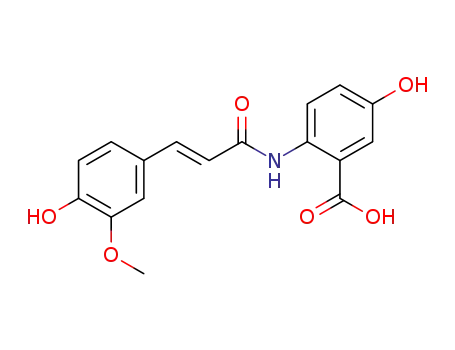 Molecular Structure of 108605-69-2 (Benzoic acid,5-hydroxy-2-[[(2E)-3-(4-hydroxy-3-methoxyphenyl)-1-oxo-2-propen-1-yl]amino]-)