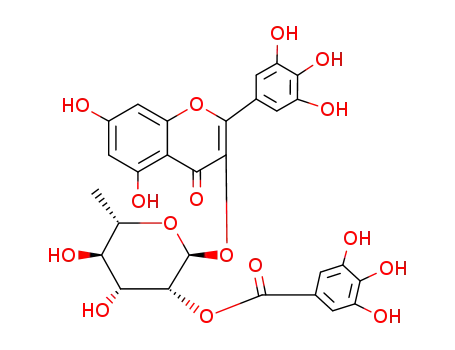 Molecular Structure of 56939-52-7 (4H-1-Benzopyran-4-one,3-[[6-deoxy-2-O- (3,4,5-trihydroxybenzoyl)-R-Lmannopyranosyl] oxy]-5,7-dihydroxy-2-(3,4,5- trihydroxyphenyl)- )