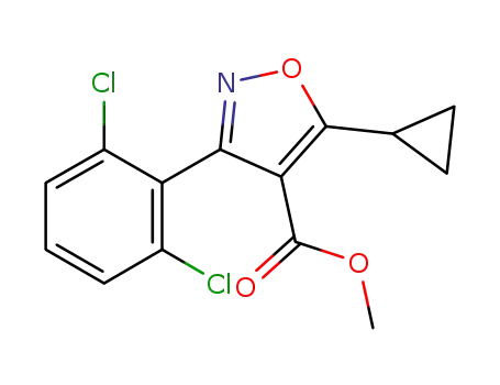 Molecular Structure of 946426-88-6 (4-Isoxazolecarboxylic acid, 5-cyclopropyl-3-(2,6-dichlorophenyl)-, methyl ester)