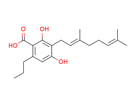 Molecular Structure of 64924-07-8 (3-[(E)-3,7-Dimethyl-2,6-octadienyl]-2,4-dihydroxy-6-propylbenzoic acid)