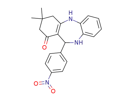 Molecular Structure of 82408-04-6 (3,3-DIMETHYL-11-(4-NITROPHENYL)-2,3,4,5,10,11-HEXAHYDRO-1H-DIBENZO[B,E][1,4]DIAZEPIN-1-ONE)