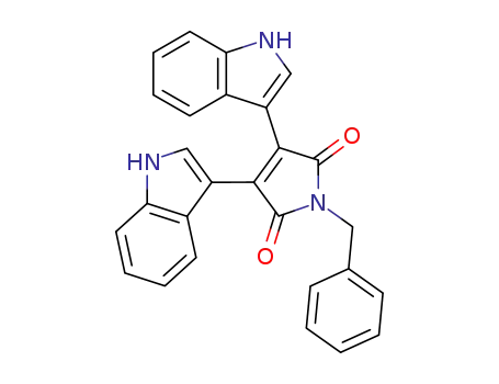 Molecular Structure of 91026-01-6 (1H-Pyrrole-2,5-dione, 3,4-di-1H-indol-3-yl-1-(phenylmethyl)-)