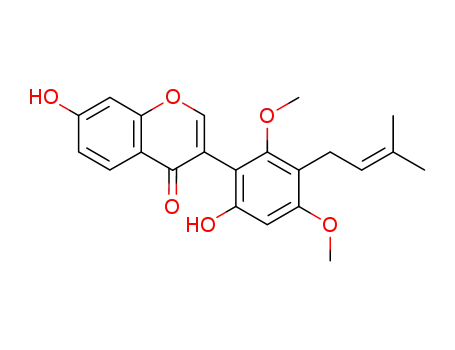 Molecular Structure of 51847-92-8 (7-Hydroxy-3-[6-hydroxy-2,4-dimethoxy-3-(3-methyl-2-butenyl)phenyl]-4H-1-benzopyran-4-one)