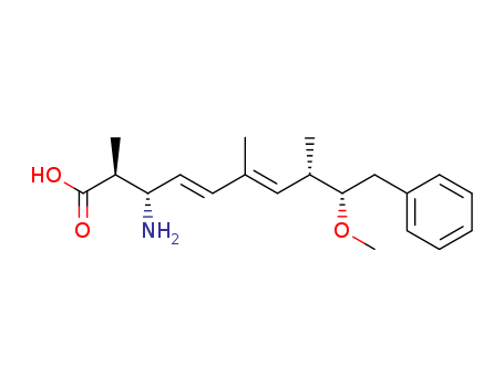 Molecular Structure of 126456-06-2 (4,6-Decadienoicacid, 3-amino-9-methoxy-2,6,8-trimethyl-10-phenyl-, (2S,3S,4E,6E,8S,9S)-)