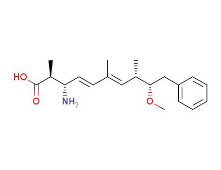 Molecular Structure of 126456-06-2 (4,6-Decadienoicacid, 3-amino-9-methoxy-2,6,8-trimethyl-10-phenyl-, (2S,3S,4E,6E,8S,9S)-)