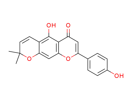 Molecular Structure of 57498-96-1 (2-(4-Hydroxyphenyl)-5-hydroxy-8,8-dimethyl-4H,8H-benzo[1,2-b:5,4-b']dipyran-4-one)