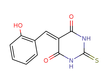 Molecular Structure of 114370-98-8 (5-[(2-hydroxyphenyl)methylidene]-2-thioxodihydropyrimidine-4,6(1H,5H)-dione)