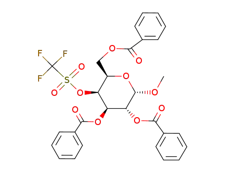 Molecular Structure of 79580-70-4 (METHYL 2,3,6-TRI-O-BENZOYL-4-O-TRIFLUOROMETHANESULFONONYL-A-D-GALACTOPYRANOSIDE)