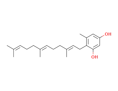 Molecular Structure of 23665-96-5 (1,3-Benzenediol,5-methyl-4-[(2E,6E)-3,7,11-trimethyl-2,6,10-dodecatrien-1-yl]-)