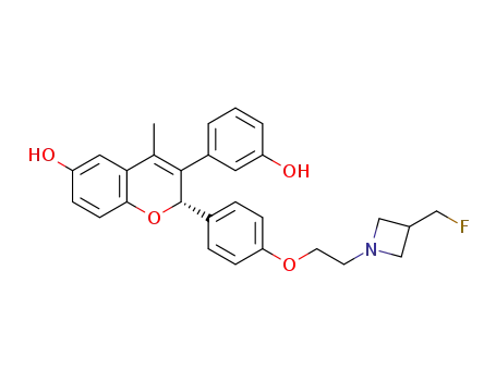 Molecular Structure of 1642297-01-5 ((S)-2-(4-(2-(3-(fluoromethyl)azetidin-1-yl)ethoxy)phenyl)-3-(3-hydroxyphenyl)-4-methyl-2H-chromen-6-ol)