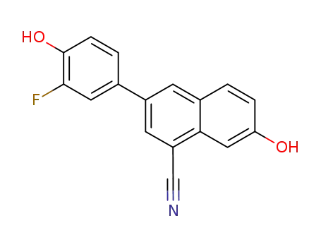 Molecular Structure of 550997-55-2 (1-Naphthalenecarbonitrile, 3-(3-fluoro-4-hydroxyphenyl)-7-hydroxy-)