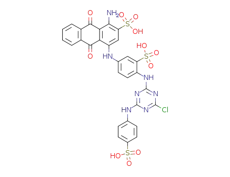 1-Amino-4-((4-((4-chloro-6-((4-sulfophenyl)amino)-1,3,5-triazin-2-yl)amino)-3-sulfophenyl)amino)-9,10-dihydro-9,10-dioxo-2-anthracenesulfonic acid