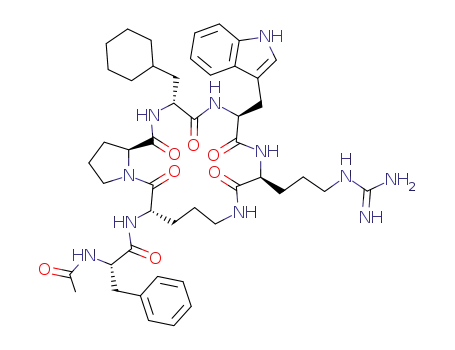 Molecular Structure of 219639-70-0 ((3S,9S,12S,15R,18S)-3-(N-Acetyl-L-phenylalanylamino)-15-(cyclohexylmethyl)-9-(3-guanidinopropyl)-12-(1H-indol-3-ylmethyl)--1,7,10,13,16-pentaazabicyclo[16.3.0]heneicosane-2,8,11,14,17-pentaone)