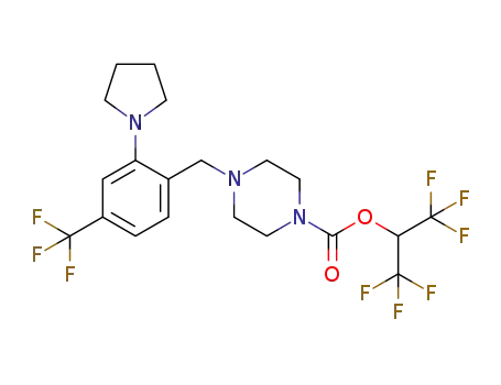 Molecular Structure of 1446817-84-0 (4-(2-(pyrrolidin-1-yl)-4-(trifluoromethyl)benzyl)piperazine-1-carboxylic acid 1,1,1,3,3,3-hexafluoropropan-2-yl ester)