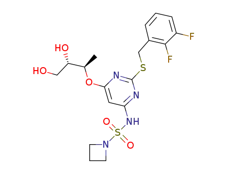 Molecular Structure of 878385-84-3 (1-Azetidinesulfonamide,
N-[2-[[(2,3-difluorophenyl)methyl]thio]-6-[(1R,2S)-2,3-dihydroxy-1-methyl
propoxy]-4-pyrimidinyl]-)